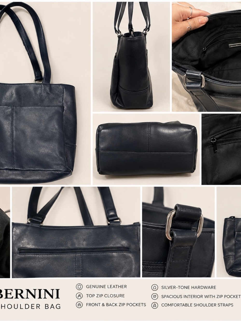 Dark blue Leather Shoulder Bag for women
